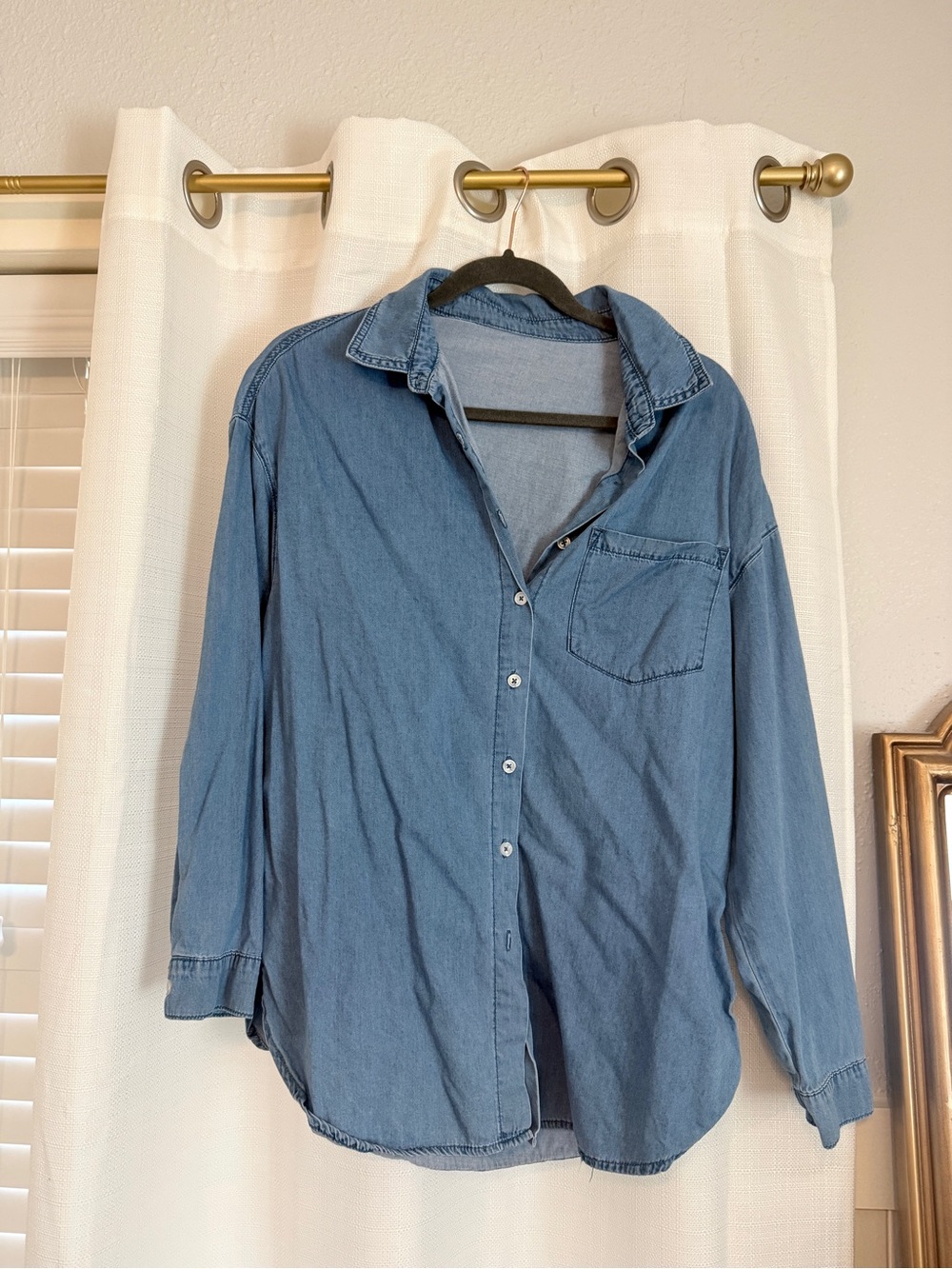 Women's Light Blue Denim Button-Down Shirt - Casual Relaxed Fit